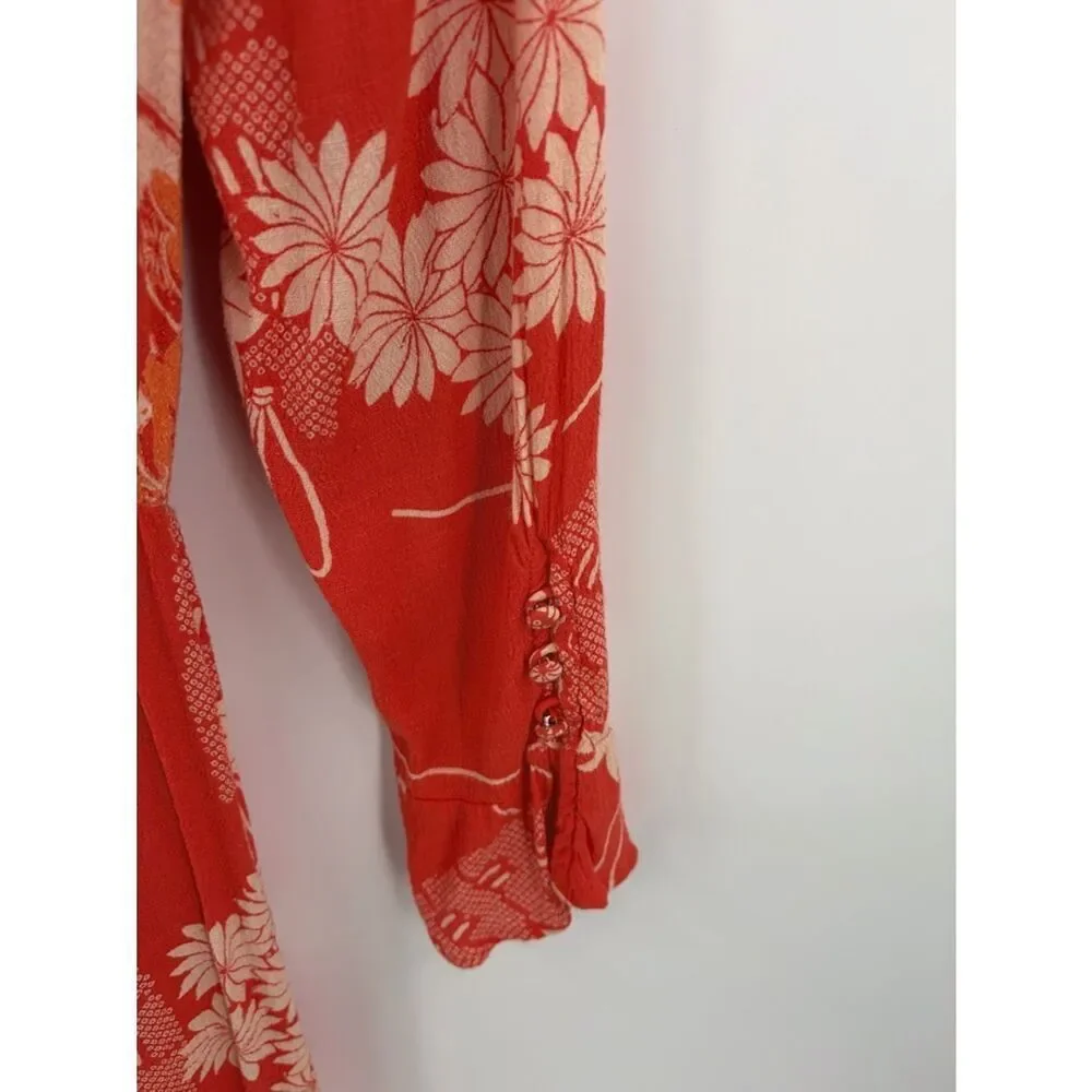 Free People hot pepper combo mixed print twist button front midi dress women’s S